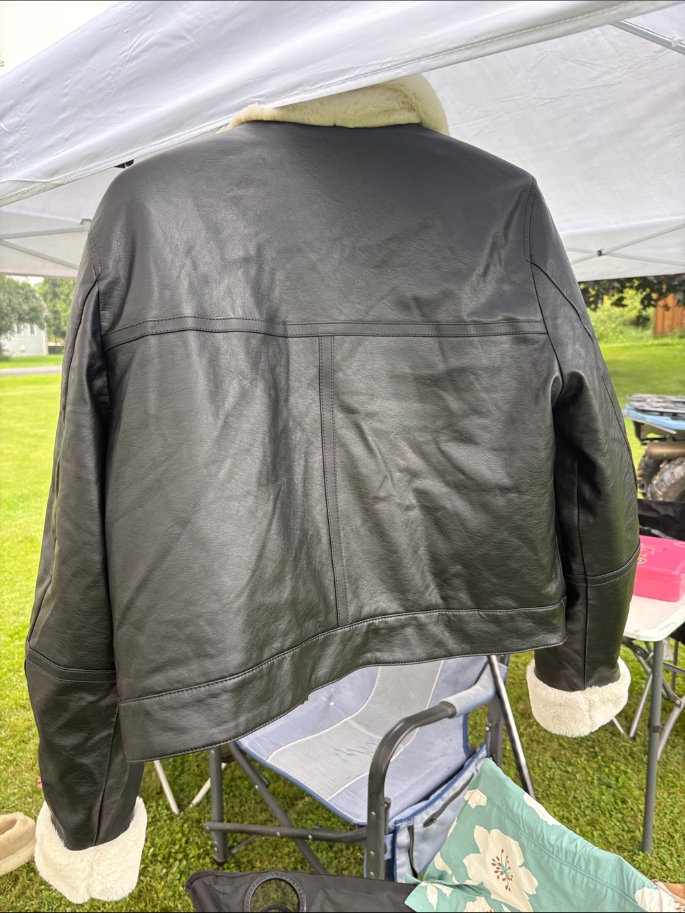 Hollister Black Leather Jacket with Cream Shearling Lining - Picture 3 of 3